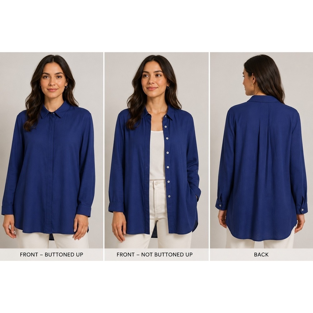 John Mark Women XL Blue long Sleeve Button Down Shirt Minimalist Office Wear
